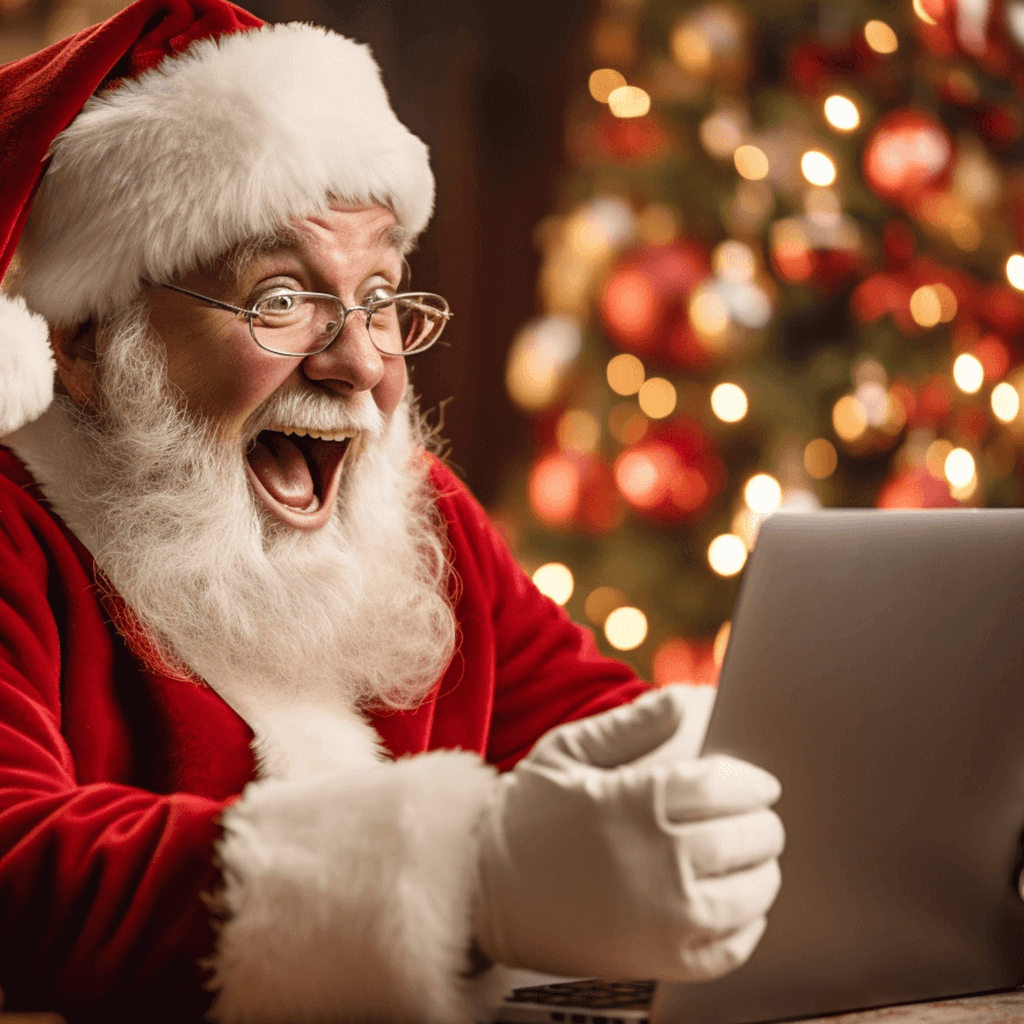 O Pai Natal no seu computador a conversar em direto por vídeo